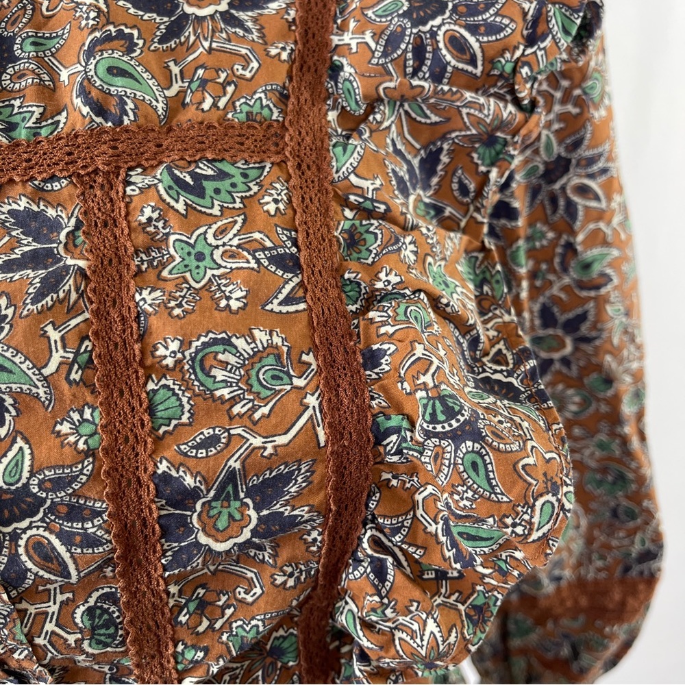 Veronica Beard Long Sleeve Floral WESLAYAN Ruffle Blouse in Cinnamon Brown Sz 2 - Picture 7 of 13